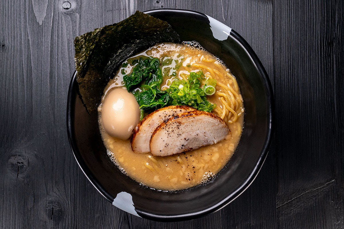 Bowl of tonkotsu ramen at JINYA Ramen Bar, Vancouver