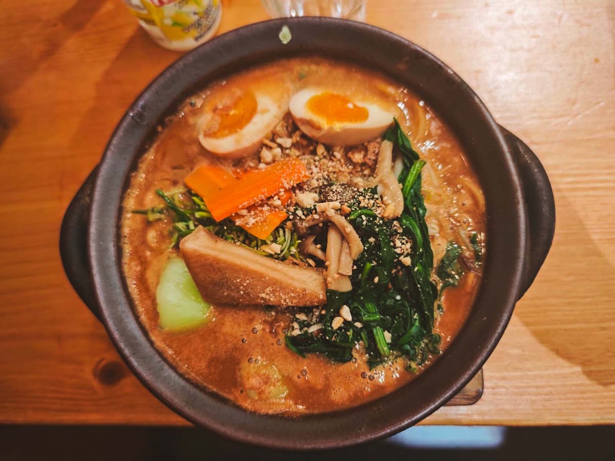 Bowl of miso ramen at Takesan Donabe Ramen, Paris