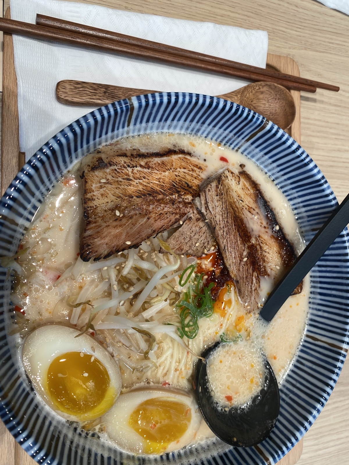 Bowl of tonkotsu ramen at Issai Japanese Eatery, Toronto