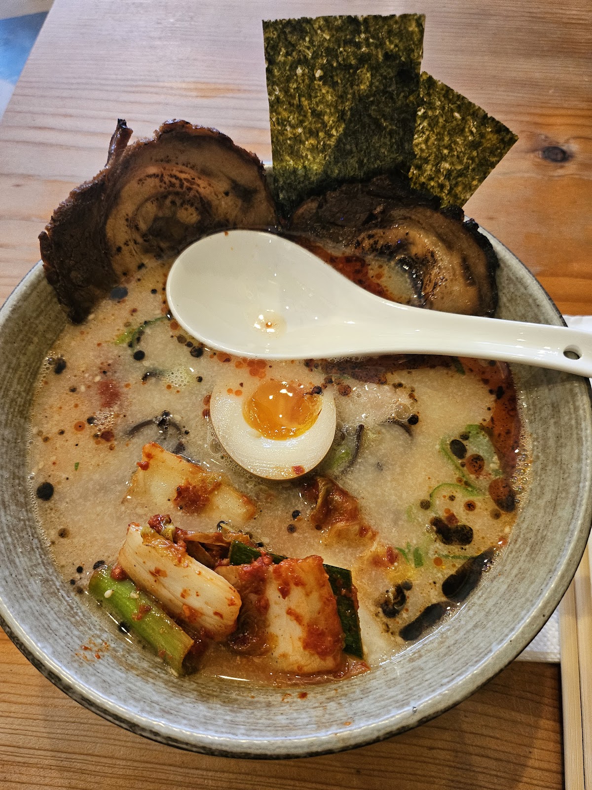 Bowl of tonkotsu ramen at Menya Ramen House, London