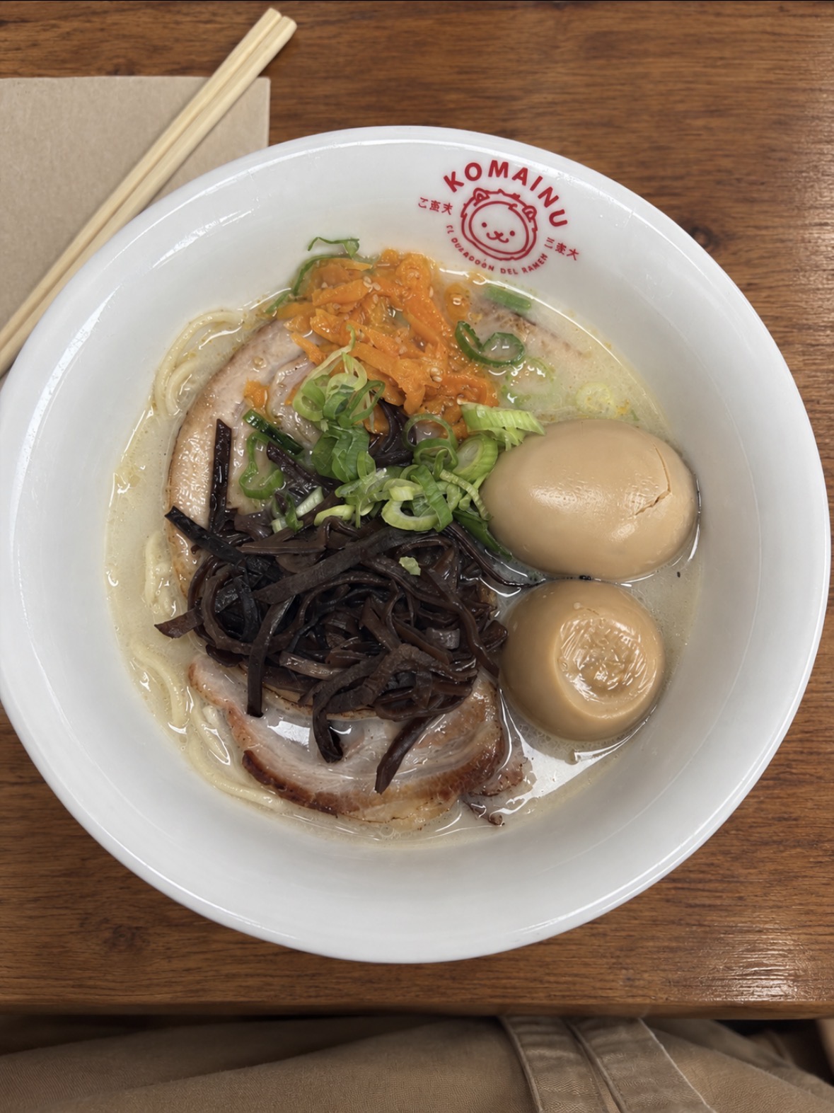 Bowl of tonkotsu ramen at Ramen Komainu, Madrid